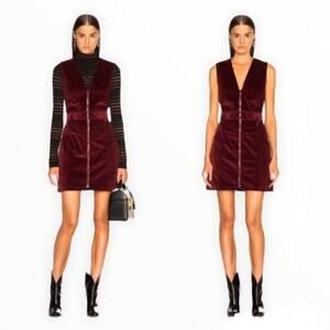 NWT Veronica Beard Orial Burgundy Red Corduroy Zip Front Mini Dress Size 8